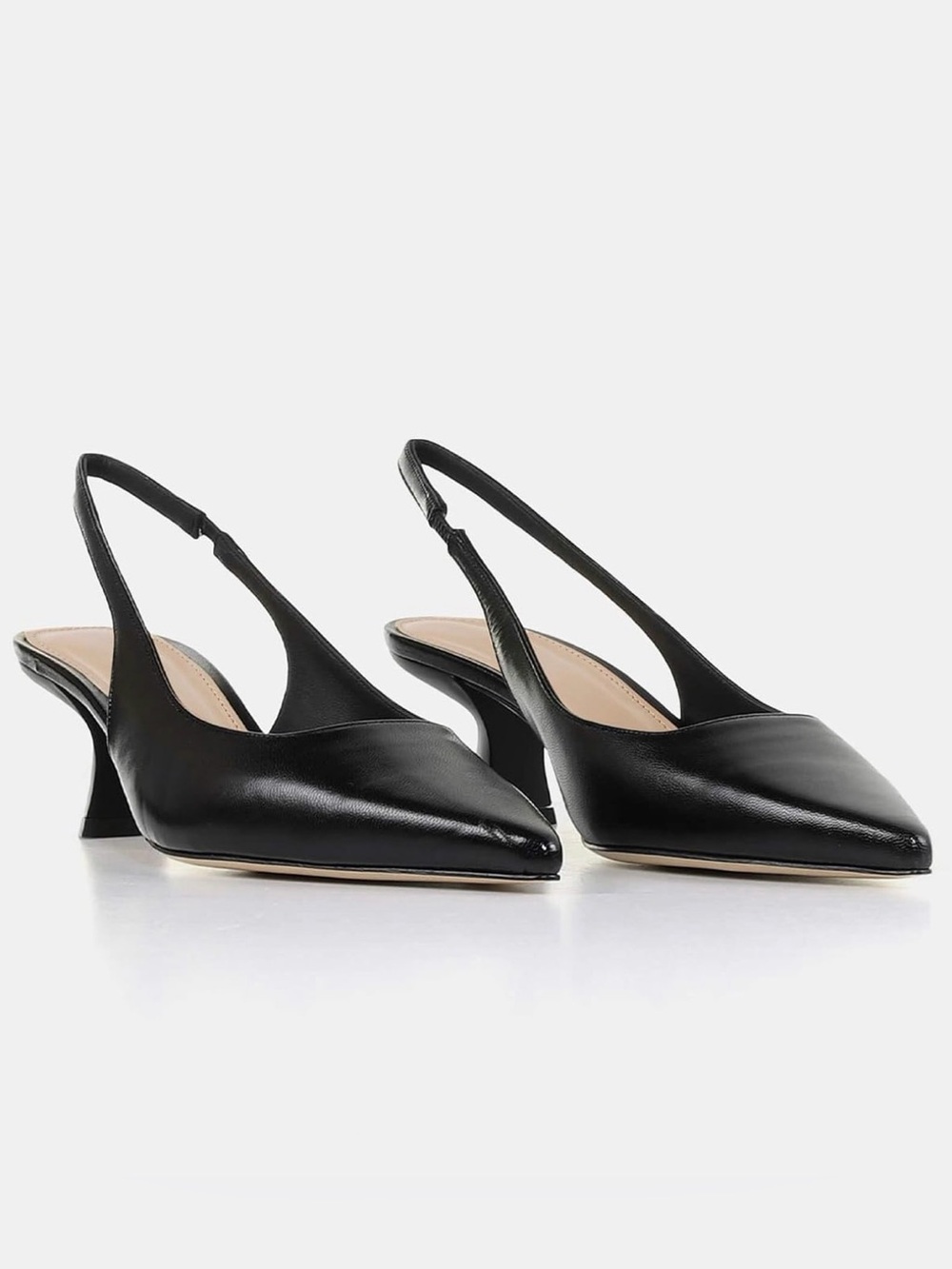 Amazon Black Pointed-Toe Slingback Kitten Heels Pumps